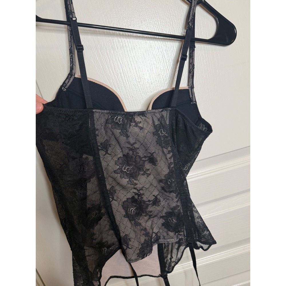 Intimissimi Size 4 US 36B/C Black Nude Floral Lace Bustier Corset Top w/ Garters - Picture 4 of 7